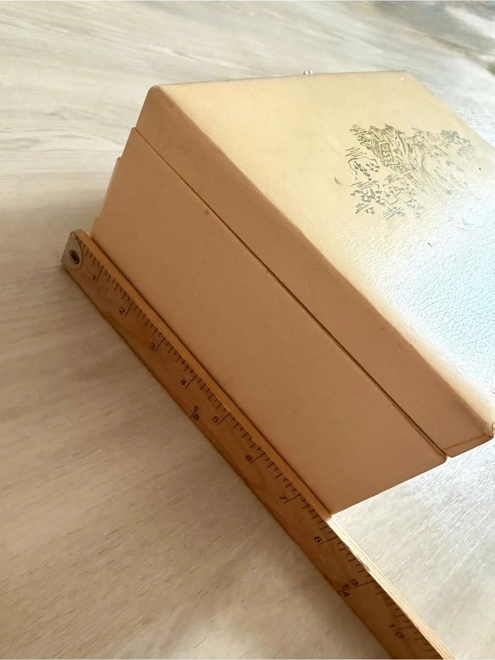 Vintage Mid Century Jewelry Box Faux Leather Ivory Red Lining